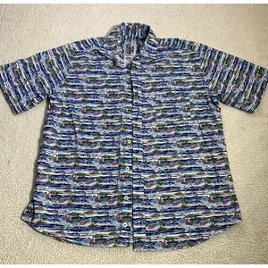 Alan Flusser‎ Surfboard Shirt Men's L Multicolor short Sleeve Cotton Button Up